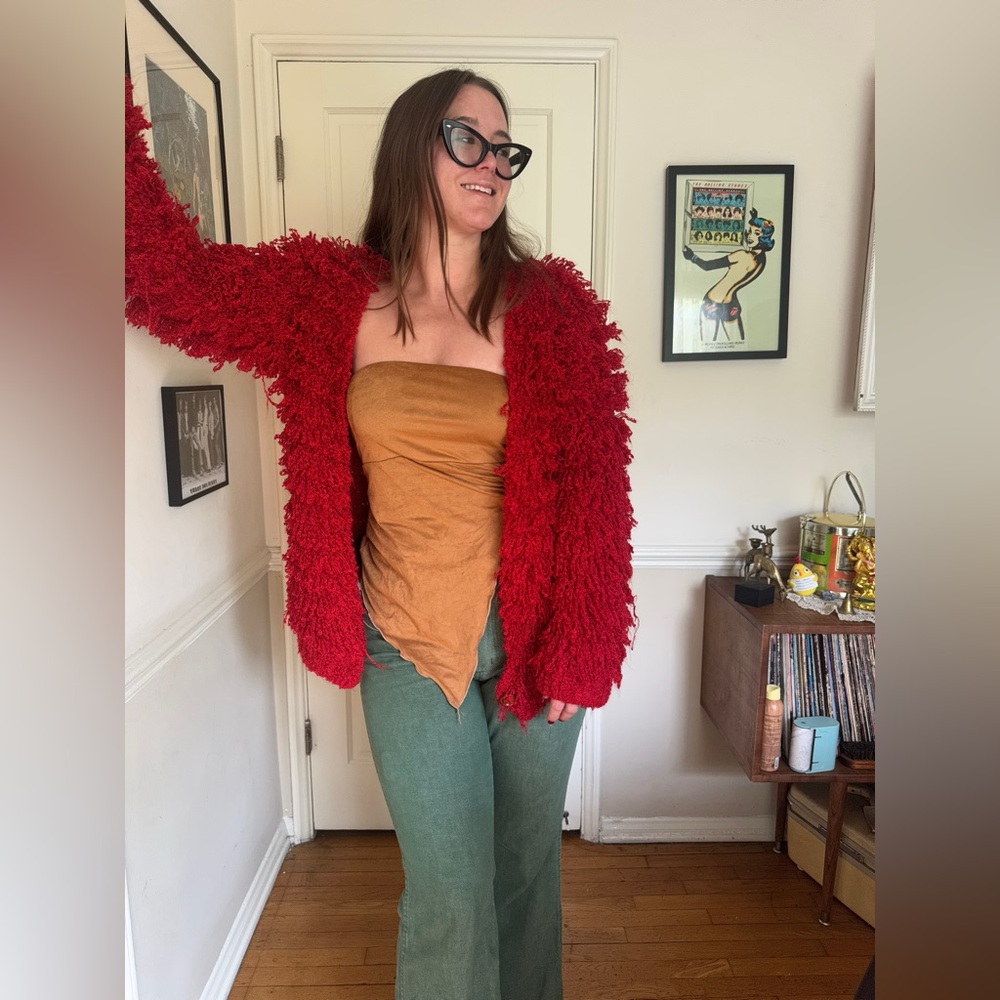 80s Vintage Red Shaggy Cardigan